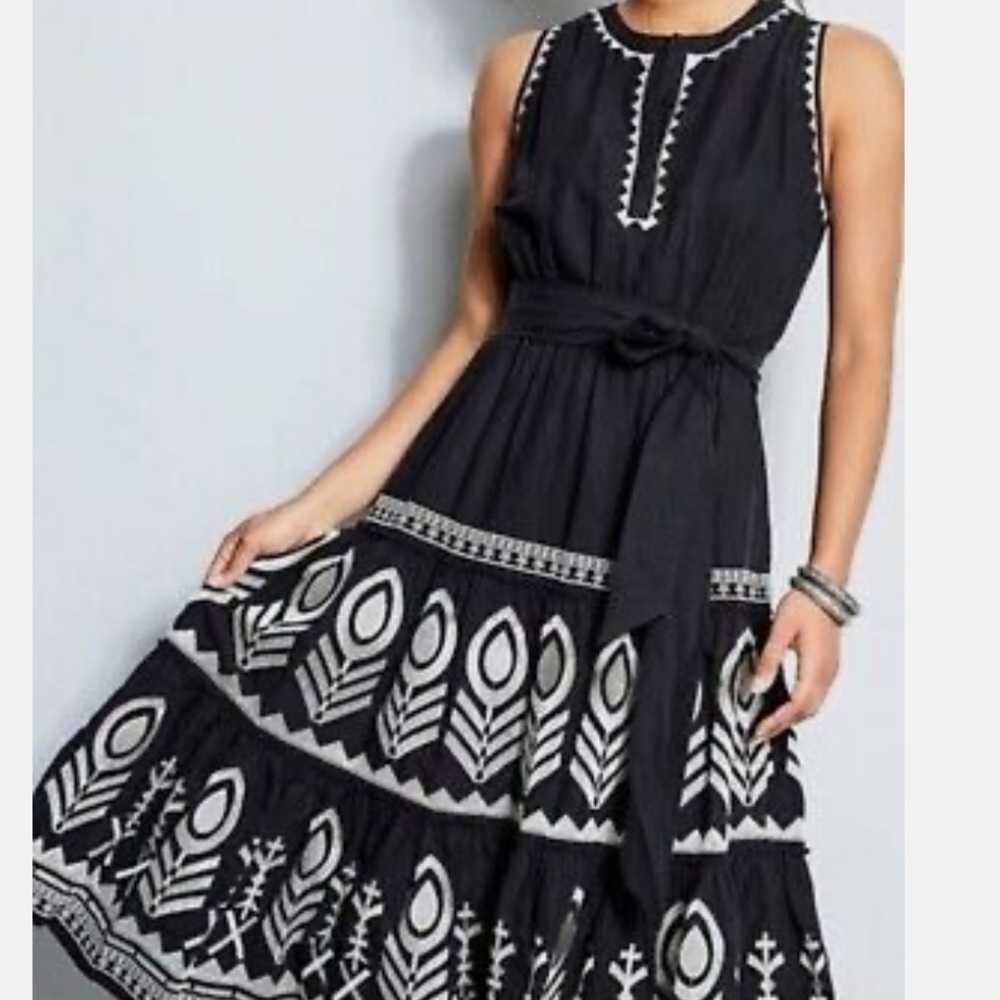 Tahari Embroidered Linen Dress